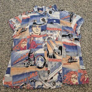 Vintage Harley Davidson Shirt Comic Graphic Motorcycles Made in USA Button Up